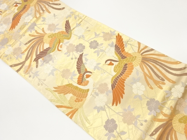 JAPANESE KIMONO / VINTAGE FUKURO OBI / KARA-ORI / WOVEN WEEPING SAKURA & PHOENIX